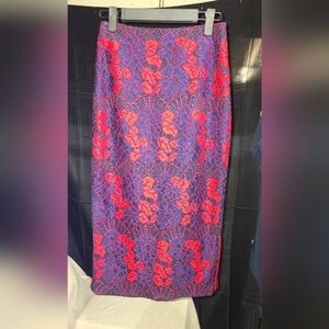 EUC Ted Baker Red and Purple Lace Herringbone Skirt